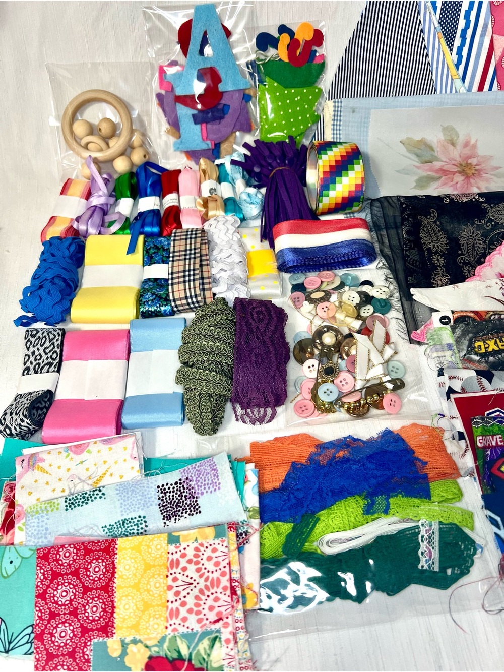 Assorted Sewing . Elastic, fabric, letters,Ribbon and Trim Bundle - Multicolor “